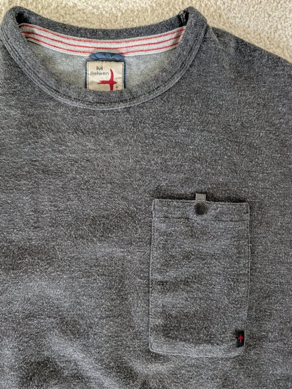 Relwen Micro Waffle Crew - Charcoal - Size Medium